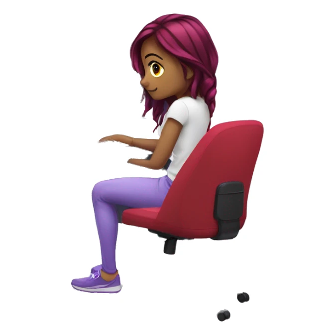 gaming setup, girl, white purple chair,white desk, red keyboard, computer host sticker