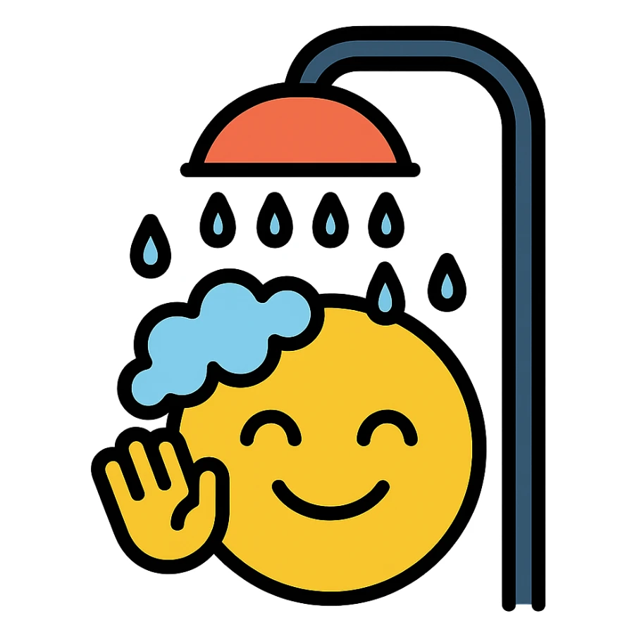 yellow emoji character taking a shower sticker