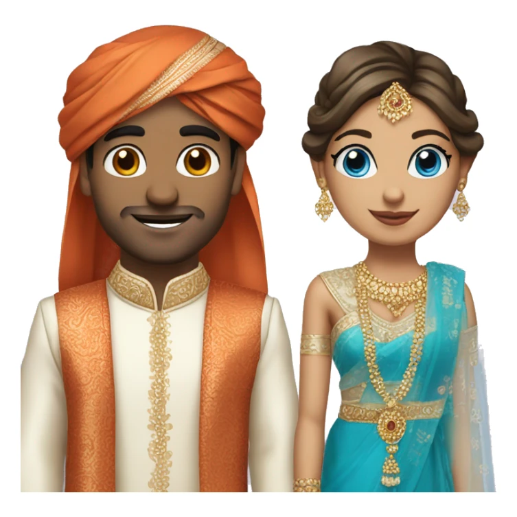 Indian groom and white skin and blue eyes bride with same outfit sticker
