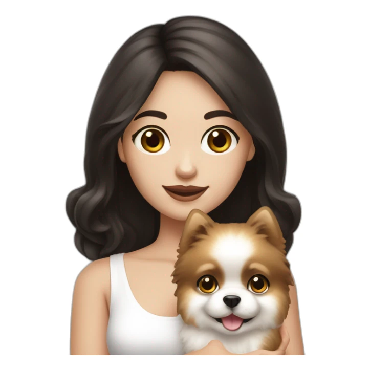 Girl with dark hair white skin holding cream Pomeranian sticker