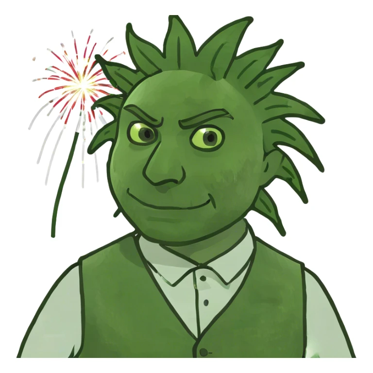 Man with fireworks attached to his vest sticker