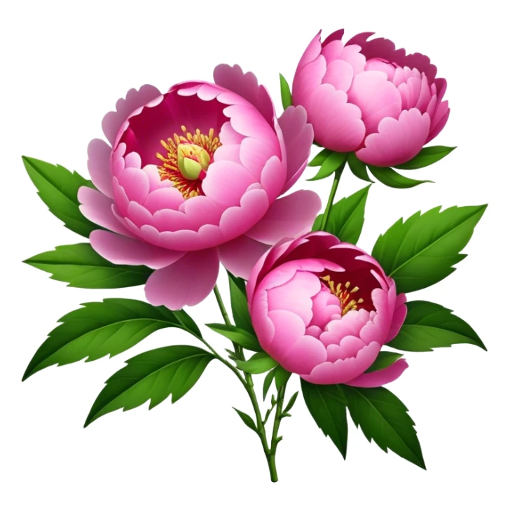bouquet pink Peony, luxuriant, stem, leaf, bud sticker