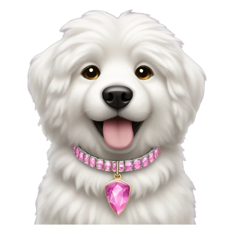 white fluffy dog with pink gemstone collar sticker