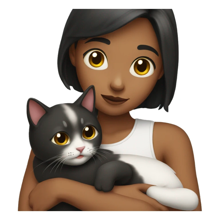A girl holding a cat sticker