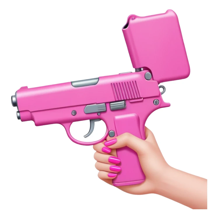 White girl hand with pink nails holding a pink gun sticker