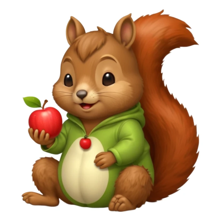 squirrel in acorn pajama suit snoring with holding apple sticker