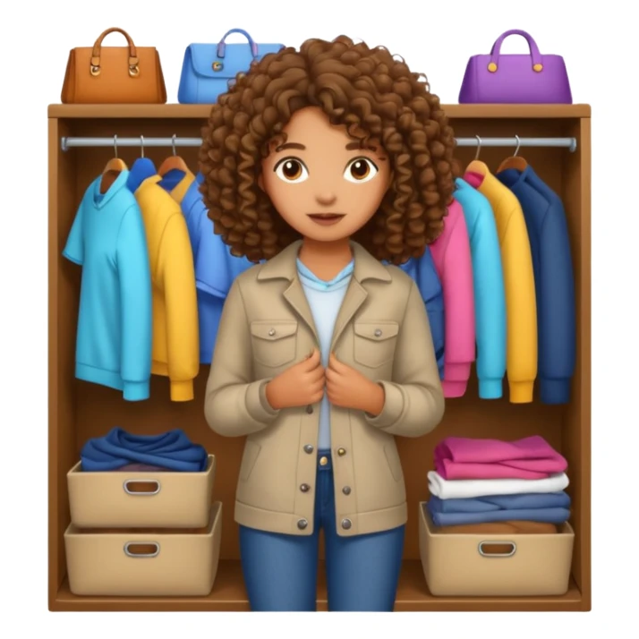 brown girl with curly hair picking clothes from closet sticker