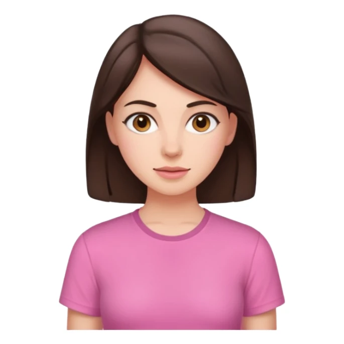 30 year old brunette woman with a pink shirt sticker