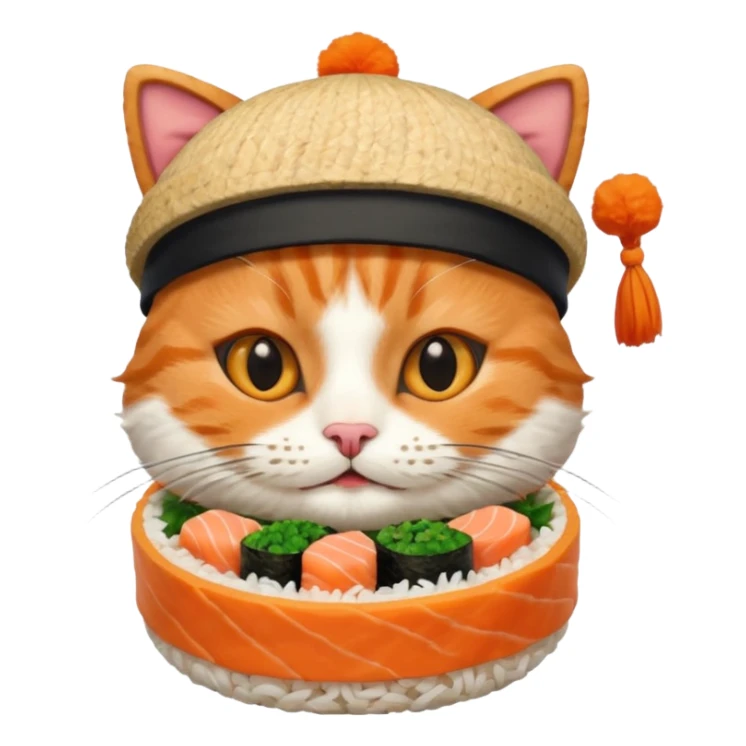 happy cat wearing a hat made out of sushi sticker