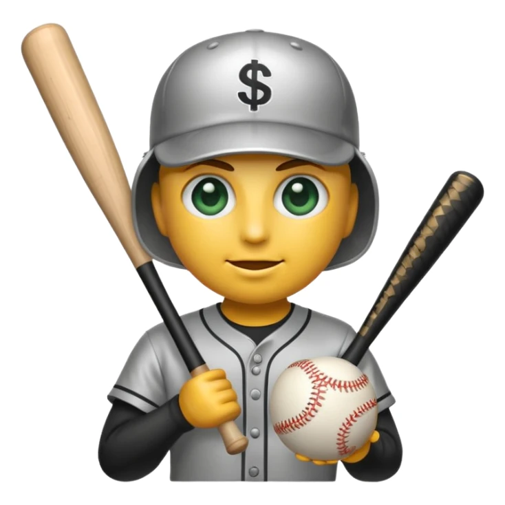 the 💣 emoji holding a baseball bat with money sign eyes sticker