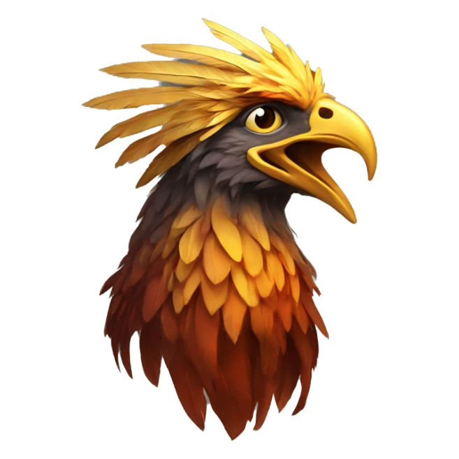 Phoenix head with golden feathers and a short beak sticker