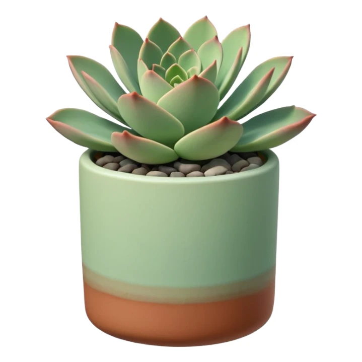 One ceramic pot in pastel green, cylindrical, and shallow, containing an echeveria succulent. sticker