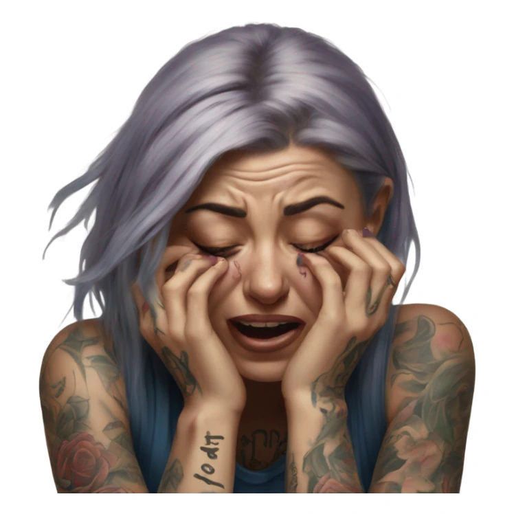 Hyper Realistic Beautiful tattooed woman crying sadly on the floor  sticker