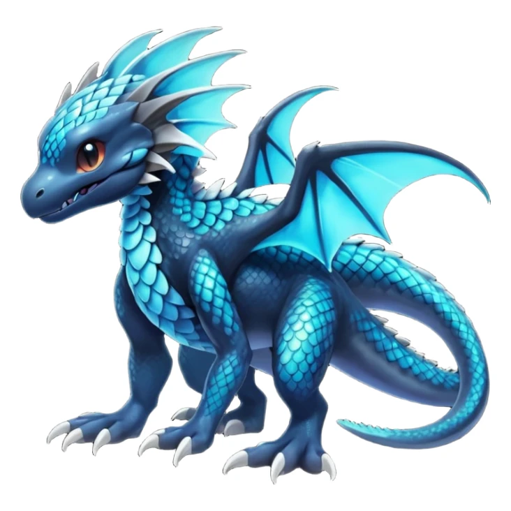 Multicolored dark shiny bioluminescent glowing black and cyan and blue gloomy spooky scales-covered pretty cool elegant realistic abyssal exotic Fakémon-Pokémon-Digimon-Trico, full body sticker