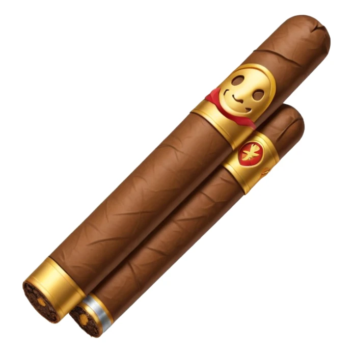 Emoji-style cigar icon, dark brown wrapper, subtle smoke, minimalistic, clean silhouette, metal details, no gold sticker