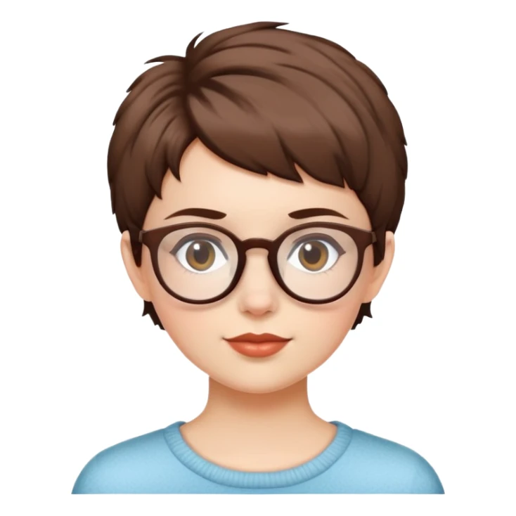 white girl with fluffly pixie cut brown hair and glasses sticker