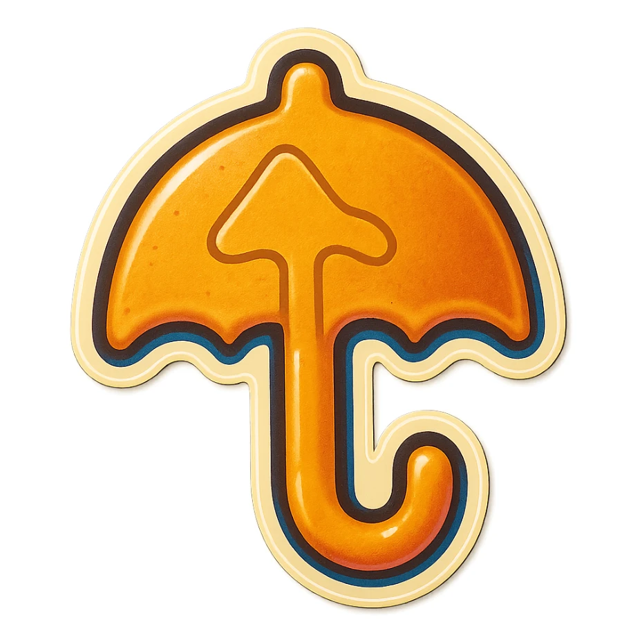 dalgona candy with umbrella shape, inspired by Squid Game, retro stickers style sticker