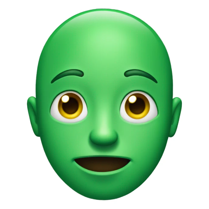 Green face with closed smile and beady eyes looking up and to the left sticker
