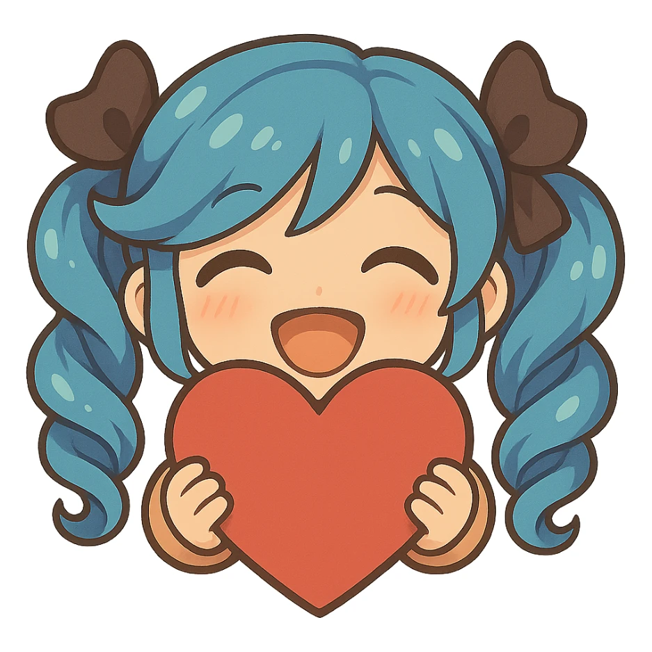 Make the heart much bigger and have Gwen's chibi hands holding the heart, keep happy expression, only head and hands visible. The style should be consistent with the original image. sticker