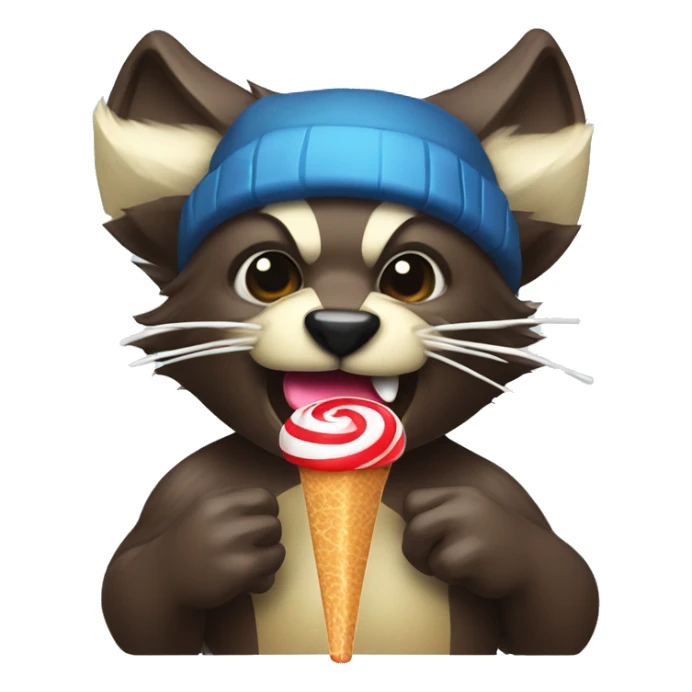 Wolverine animal licking a lolipop with a multicolored propeller hat sticker