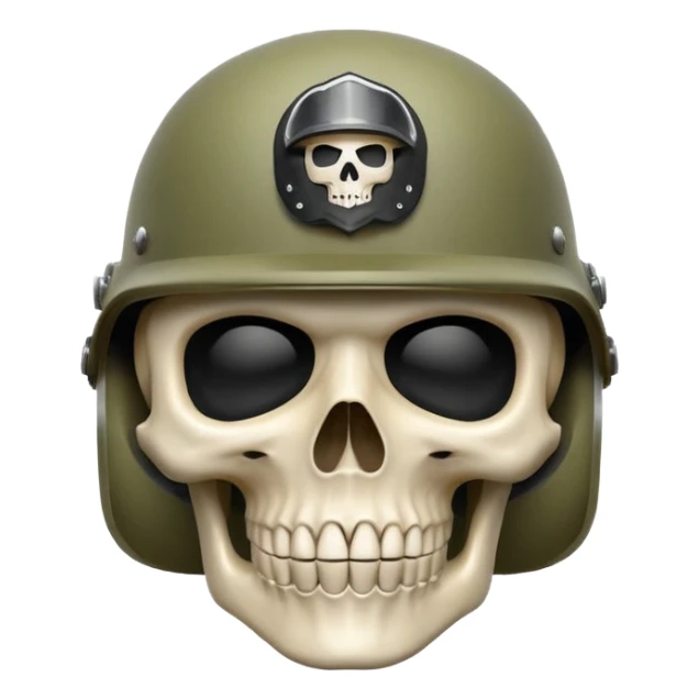 A bold emoji-style skull white with a hand sushing wearing a realistic army helmet, . Clean vector style, high contrast, centered composition, modern emoji aesthetic, detailed helmet texture, confident and intense expression, 3D glossy finish, high resolution , no body , sticker