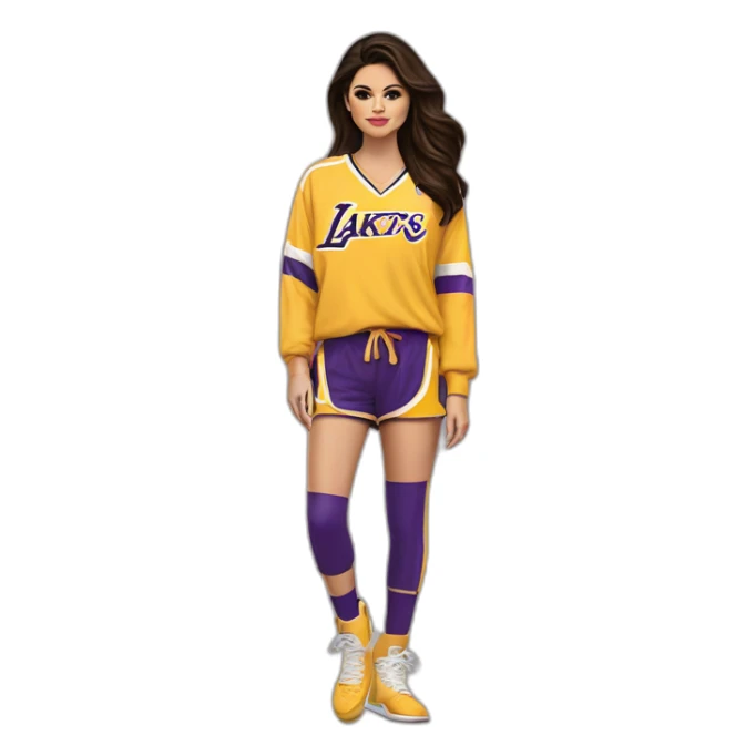selena gomez wearing yellow lakers jersey sticker