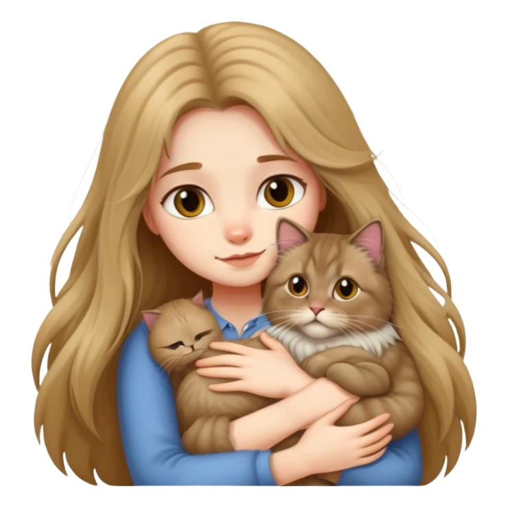 A long-haired girl hugs a British longhair cat tightly sticker