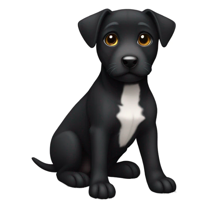 A sitting black Patterdale Terrier dog with a white patch on its chest and brown eyes. sticker