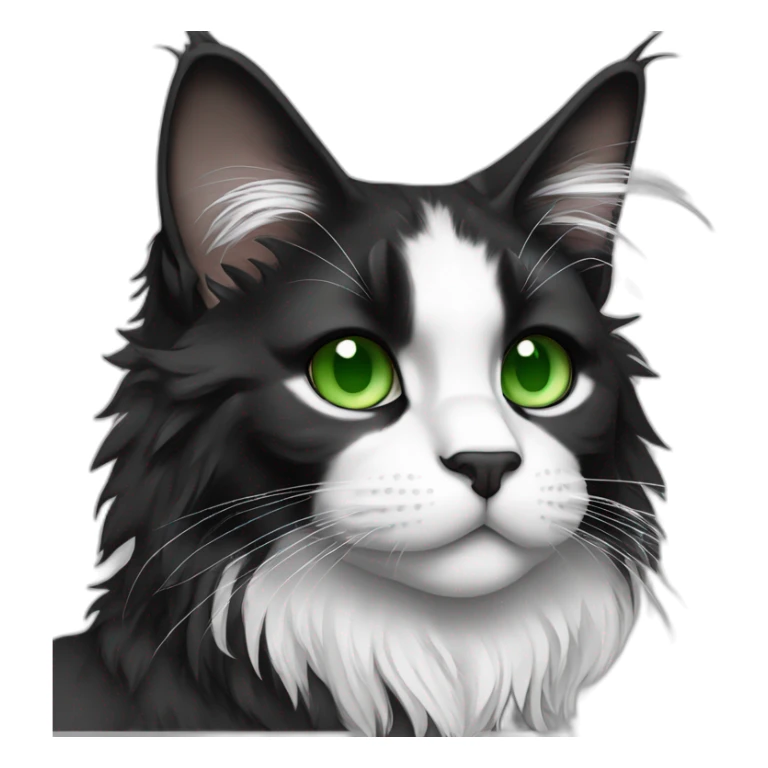 Black and white Maine coon with green eyes full body sticker