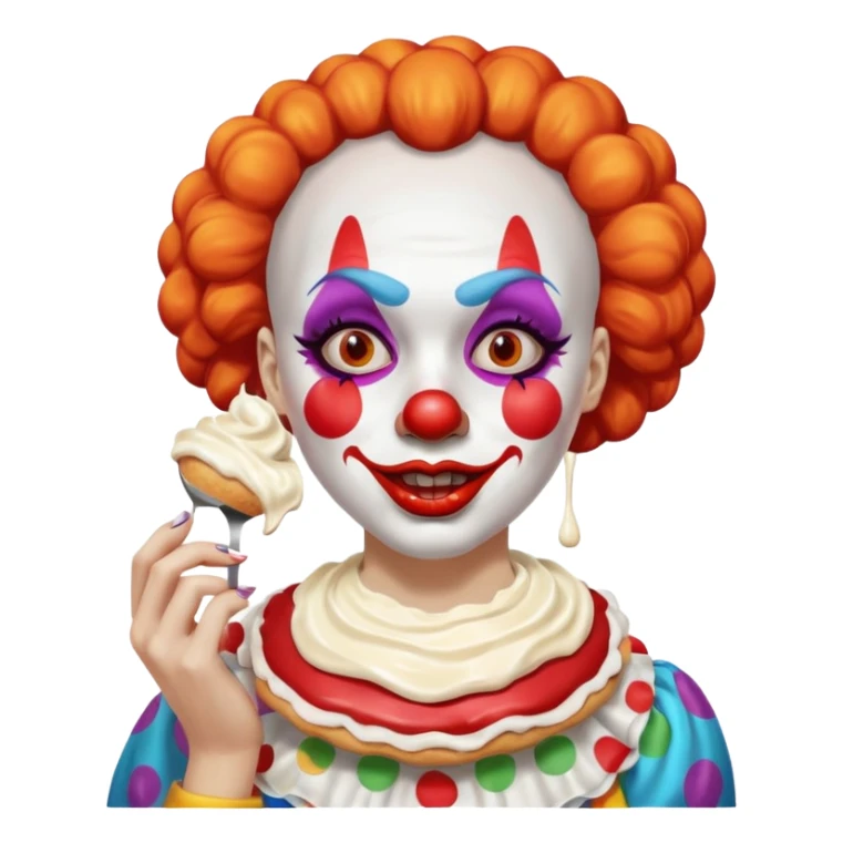 Clown woman gets pied sticker