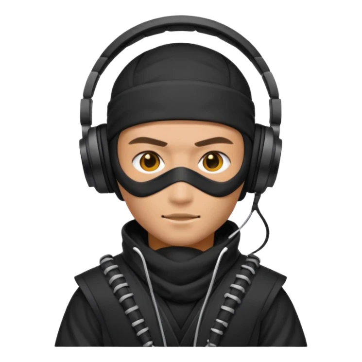 Make a customized emoji that has dj headphones on and a ninja outfit sticker