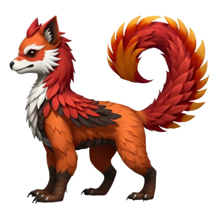 4-legged realistic scaly long-big-beaked Gryphon-Griffin-Griffsnuff-Talonflame-Silvally-Nargacuga-Red-Panda-fusion-hybrid-animal-Fakémon-creature, full body, with a long thin tufted lion-tail sticker