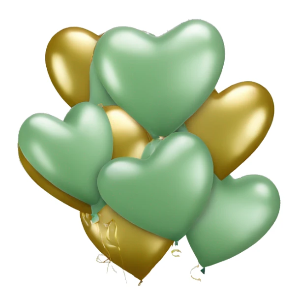 Aesthetic sage green 3 heart shaped balloons with gold ribbons sticker