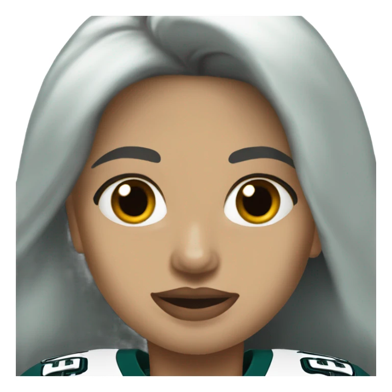 White female long dark hair red lips wearing Philadelphia Eagles jersey sticker
