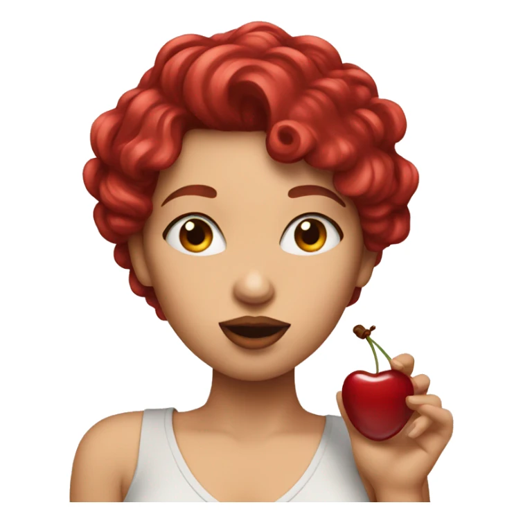 Woman with cherry hair sending a kiss sticker