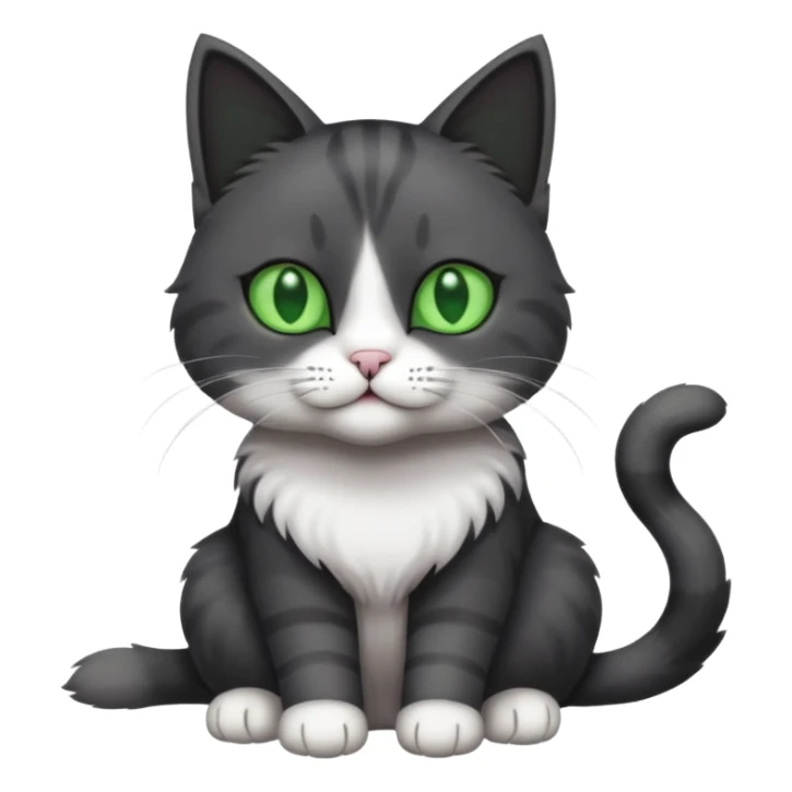 full body view of beautiful female solid dark grey cat with green eyes, white toes/paws and white patch on her chest sticker