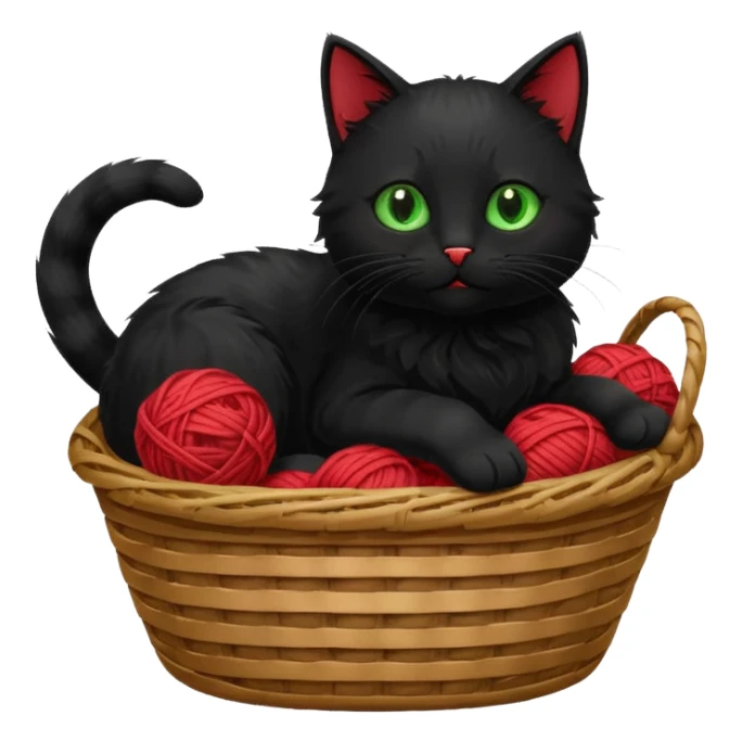 A playful black cat in a basket edge, playing with a yarn ball. sticker