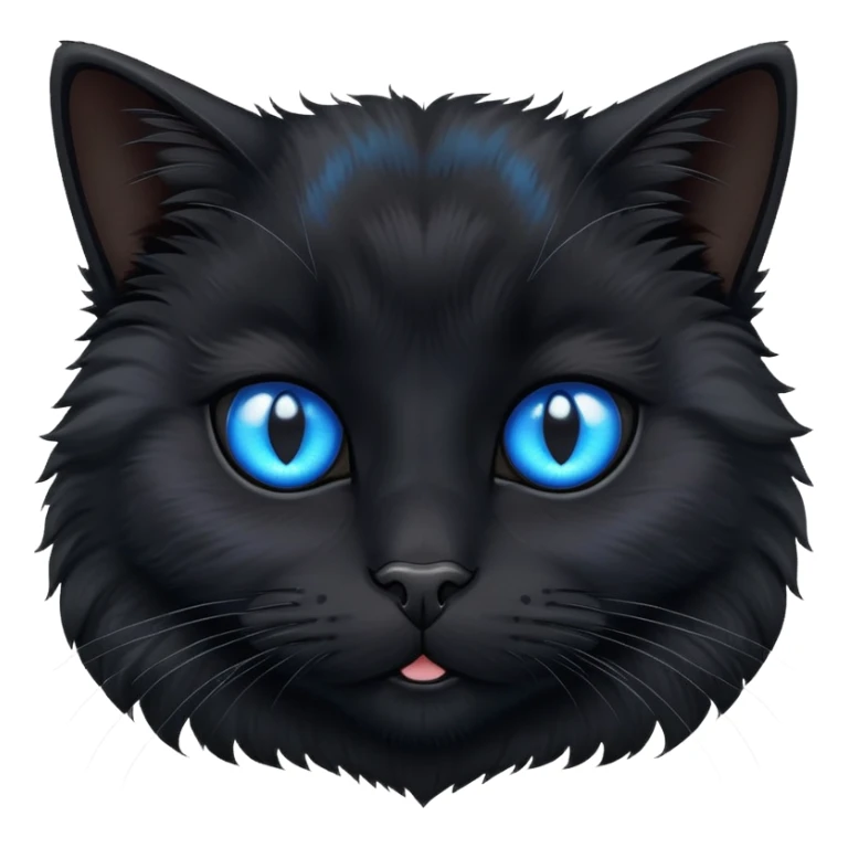 fluffy black cat face with bright blue eyes sticker