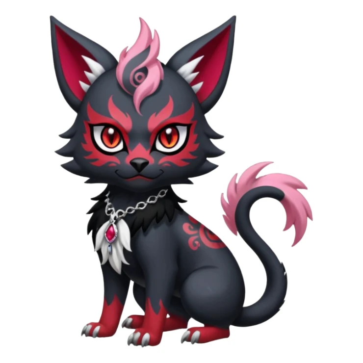 Asian-painted tattooed oriental Floral gothic edgy emo cool and ruby-jewelry-adorned Absol-Litten-Amaura-fusion-Fakemon-animal-creature  sticker