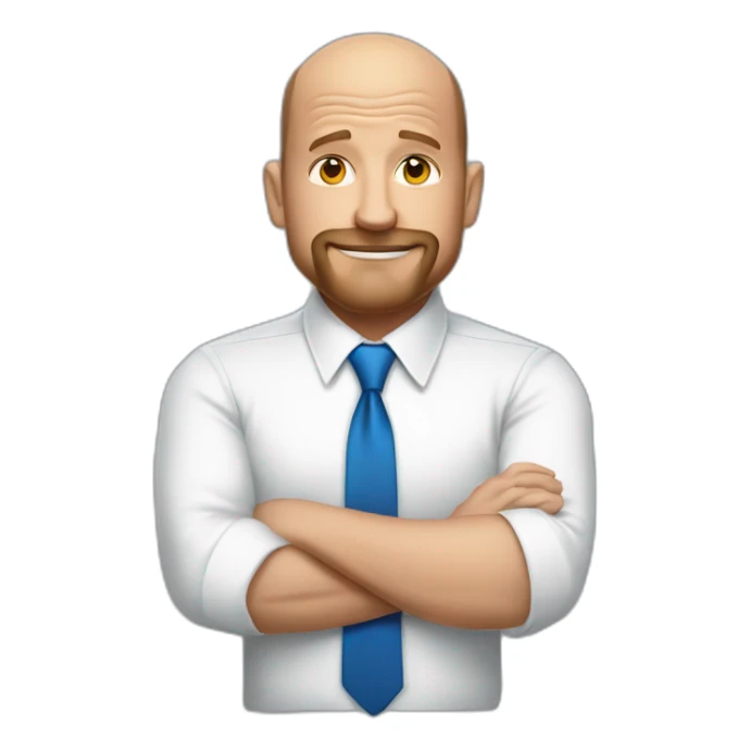 jim cramer, white dress shirt with blue tie, sleeves rolled up sticker