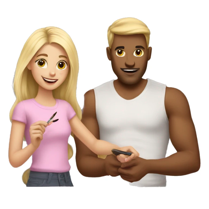 blonde daughter paints blonde dad's nails sticker