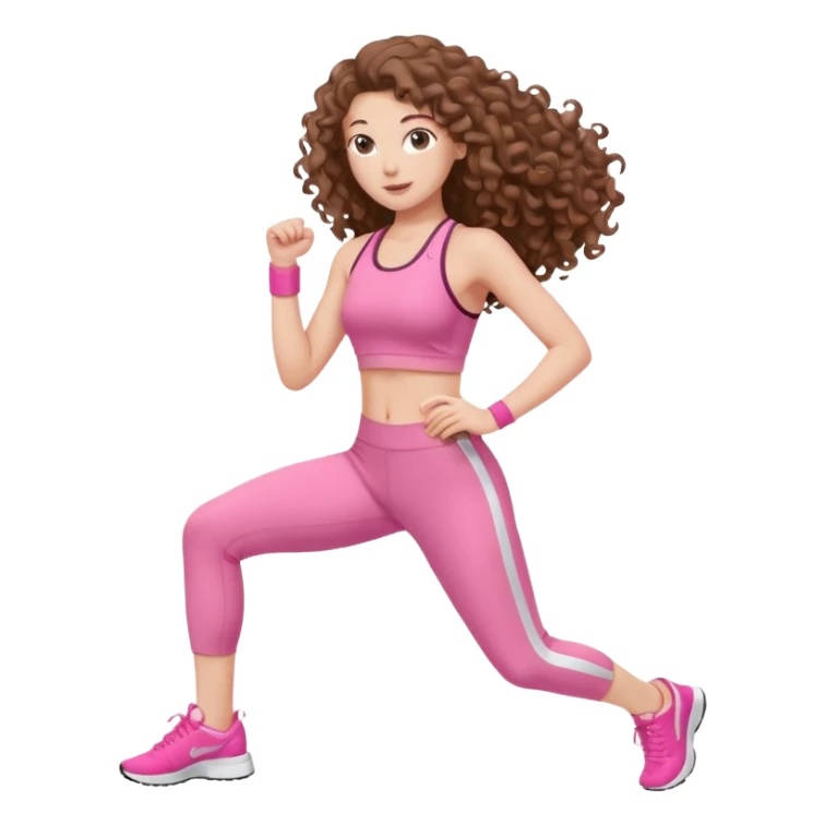 pale white girl with long brown curly hair exercise pink sticker