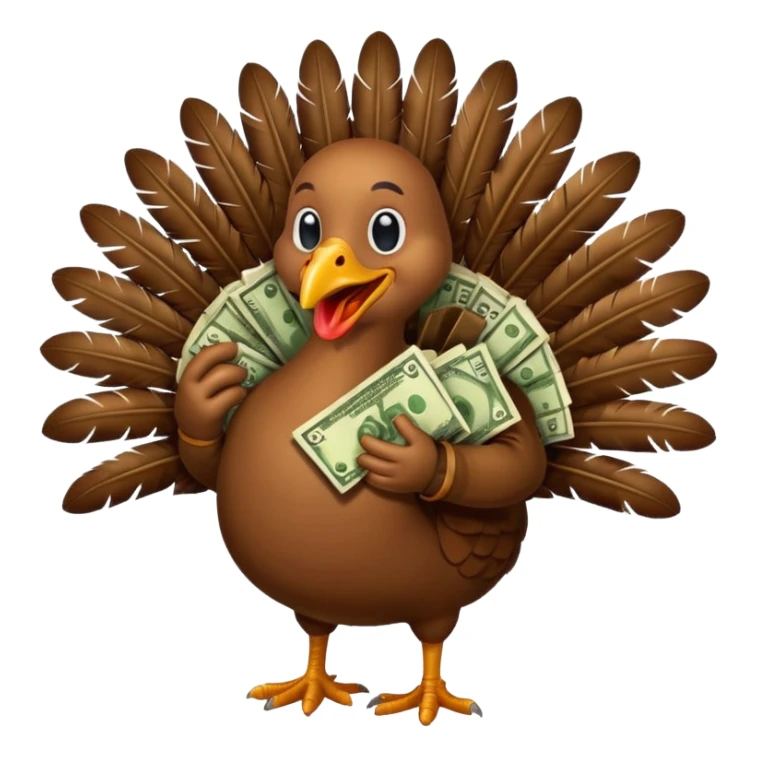 Can you create a turkey warming up a bag of money sticker