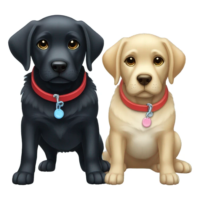 black-coloured labrador on the left with red collar, black-coloured labrador on the right with light blue collar. sticker