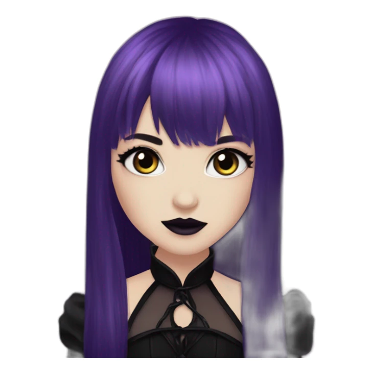 Elissabat-with-bangs-long-hair-dark-plumpurple-and-black-vampire-goth-makeup-pinkeyes-romanticgothcloses- sticker
