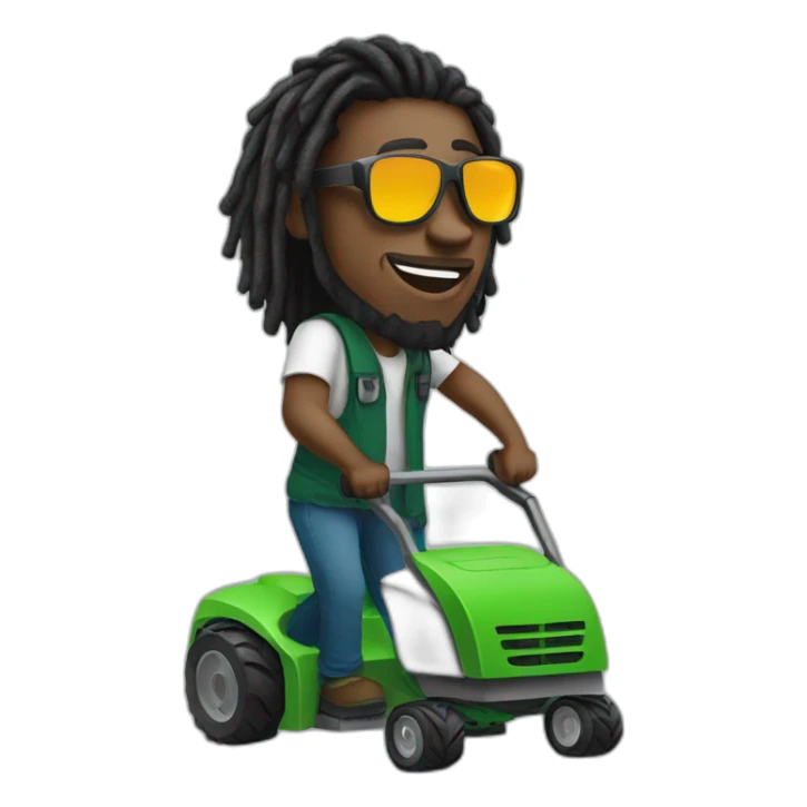 Black man with dreads and sunglasses mowing sticker