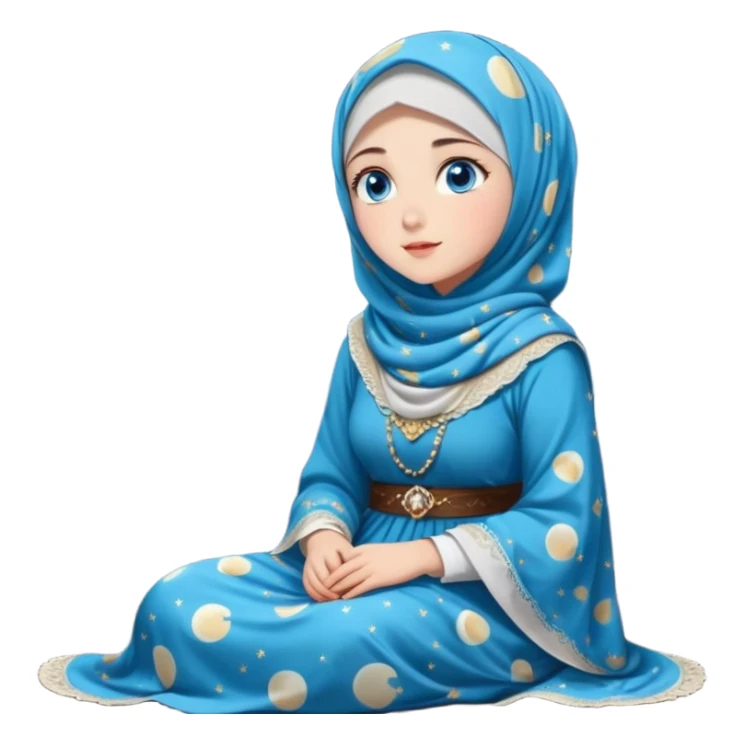 Turkish beautiful finish Konya girl blue eyes with moon patterned hijab dress and watching the moonlight sky on the ground  sticker