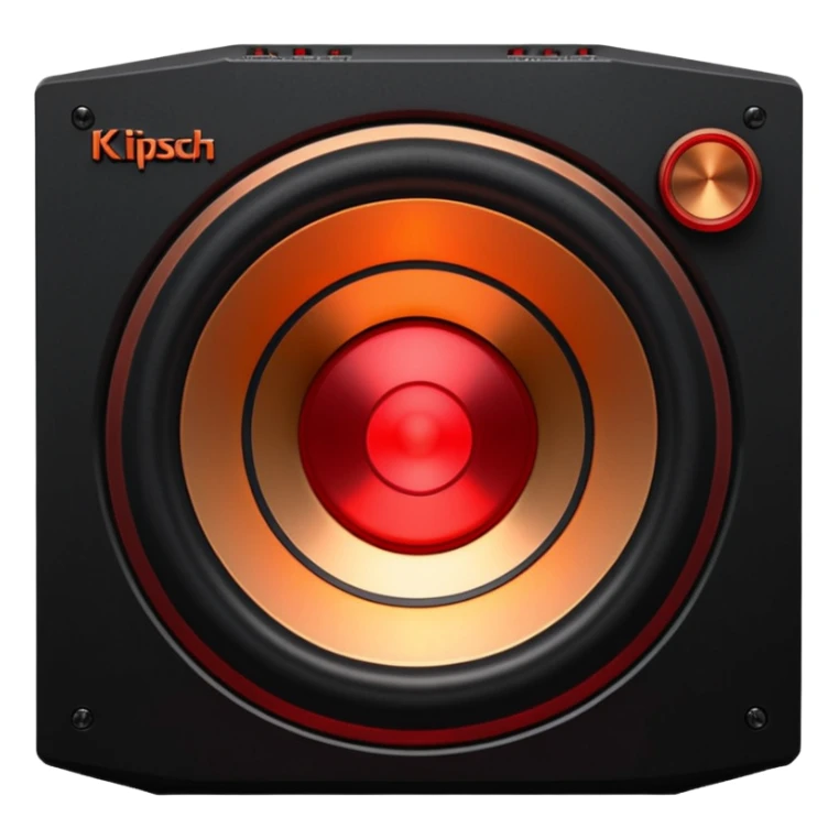 Head: A black KLIPSCH RP-8000F speaker, often represented with a red center or speaker cone.
Core: A small, bright glowing cherry-red circle representing his core.
Body & Armor: Primarily black armor plating with bright red accents or flames. sticker