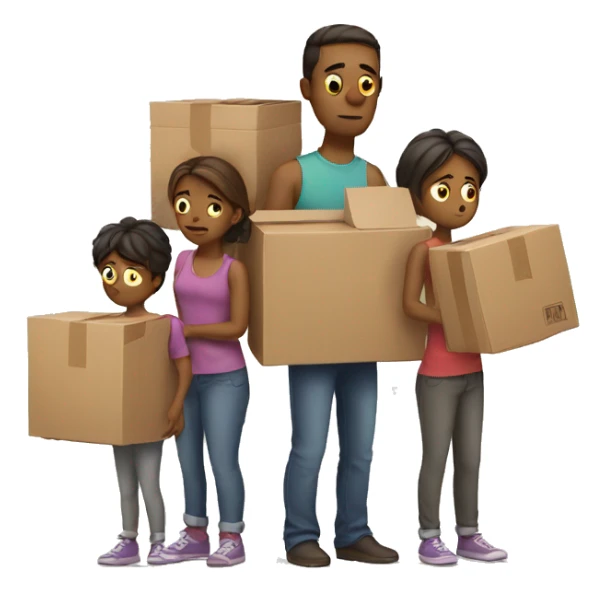 sad family with moving boxes sticker