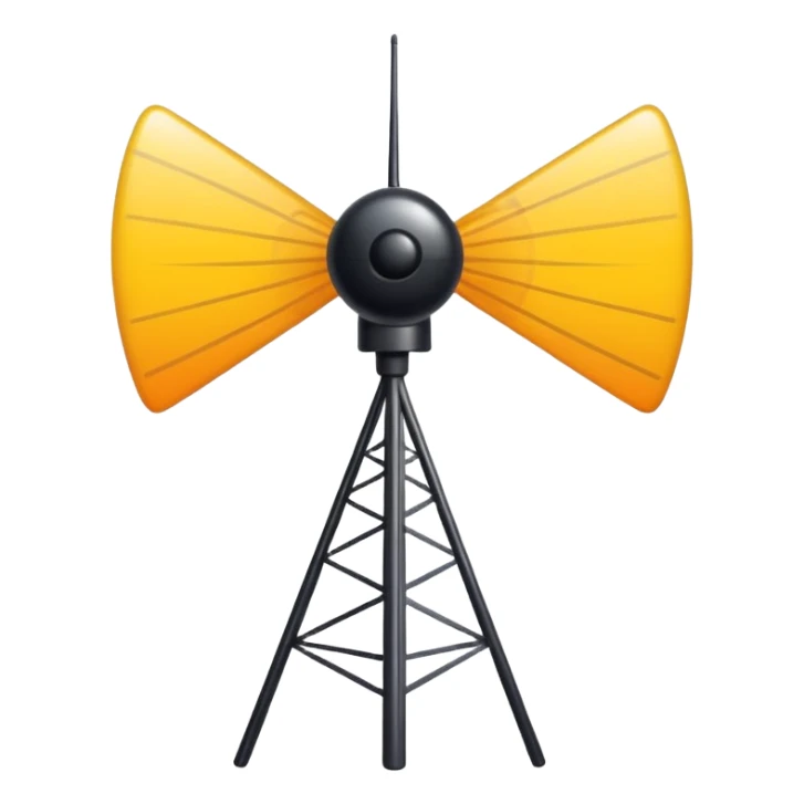 Minimalist emoji-style sticker of an old-school antenna with distorted, glitched signal waves. Clean icon style. sticker